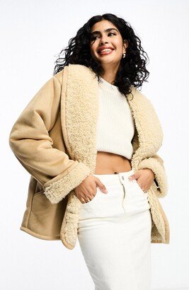 Faux Shearling Shawl Collar Aviator Jacket