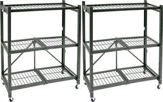 Origami R3 Foldable 3-Tiered Shelf Storage Rack & Wheels, Pewter