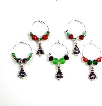 Wine Charms - Christmas Theme Enameled Set Of 5 Shipping Included