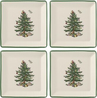 Christmas Tree Square 5 Inch Tidbit Plates, Set of 4 - 5 Inch
