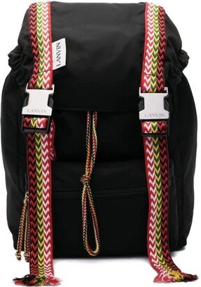 Black Nylon Backpack With Curb Ribbons