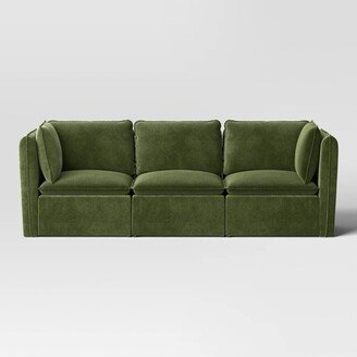 3pc Haven French Seam Modular Sectional Velvet Dark Green