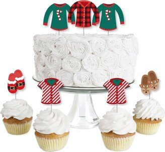 Big Dot of Happiness Christmas Pajamas - Dessert Cupcake Toppers - Holiday Plaid PJ Party Clear Treat Picks - Set of 24