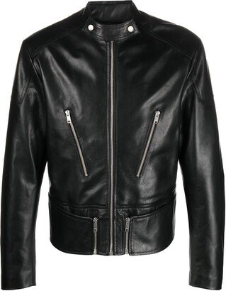 Zip-Detail Leather Biker Jacket