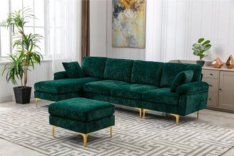 EDWINRAYLLC Mondern L- shape Accent Sofa Set/ Living Room Sofa Sectional Sofa Sets with Metal Leg and Ottoman, for Badroom