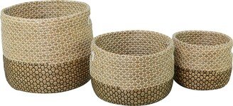 COSMO BY COSMOPOLITAN Brown Seagrass Handmade Two-Toned Storage Basket with Handles - Set of 3