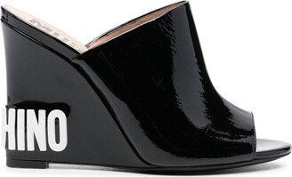 Embossed-Logo Wedge Mules