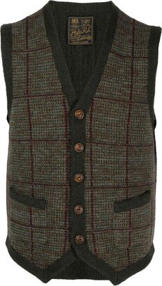 Windowpane-Print Knit Vest