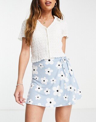 skort with wrap detail in large scale 60s floral print