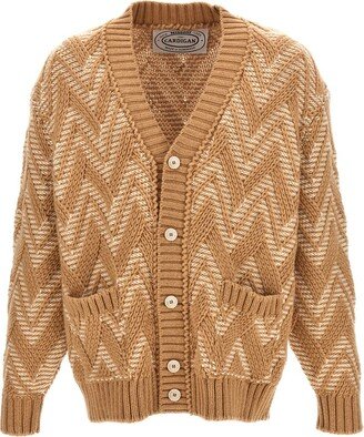 Chevron-Knit Button-Up Cardigan