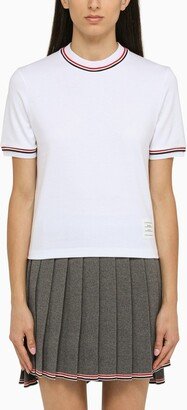White crew-neck T-shirt with patch
