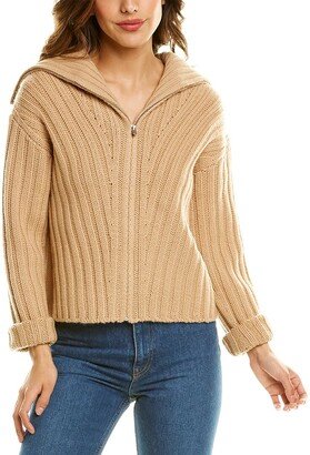 Rib Transfer Zip-Up Cashmere & Wool-Blend Sweater