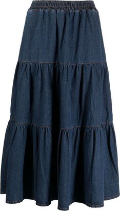 tout a coup Tiered Denim Midi Skirt