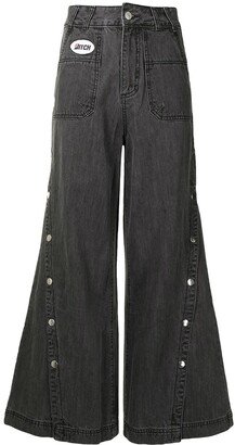 Button-Leg Flared Jeans