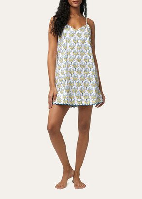 Scalloped Lemon-Print Organic Cotton Chemise