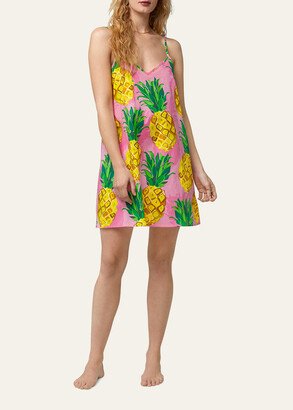 Trina Turk x Bedhead Pajamas Pineapple-Print V-Neck Poplin Chemise