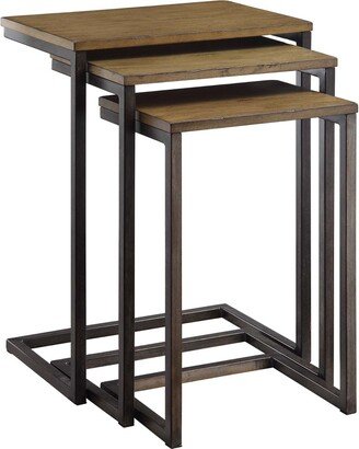 Contemporary Home Living Set of 3 Brown and Black Nesting Tables with Mango Wood Top 23.5