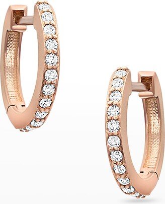 18K Rose Gold & White Diamond Huggie Hoop Earrings