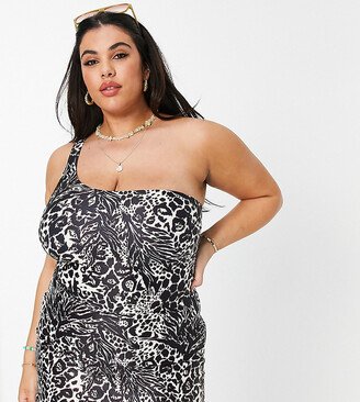 inspired Plus swimsuit dress in tiger print - MULTI