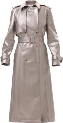 Julia Allert Fashion Silver Faux Letaher Trench Coat