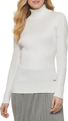 Solid Ribbed Turtleneck (Ivory) Women's Clothing