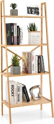 4-Tier Bamboo Ladder Bookshelf 58'' Display Shelf Storage Rack