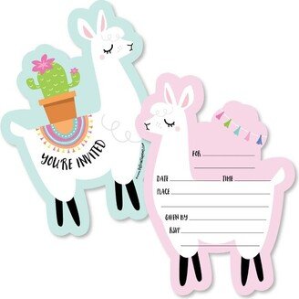 Big Dot of Happiness Whole Llama Fun - Shaped Fill-In Invites - Llama Fiesta Baby Shower or Birthday Party Invite Cards with Envelopes - Set of 12