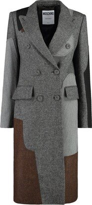 Double Breasted Patchwork Designed Coat