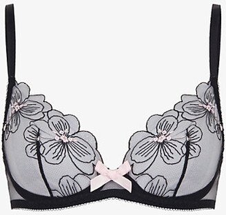 Womens Black Annie Floral-embroidered Tulle Underwired bra