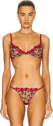 Roses and Thorns Embroidery Demi Bra in Red