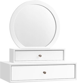 Wall Mounted Vanity Mirror Makeup Home Furniture with 2 Drawers - White