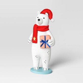 23.5 Fabric Polar Bear Holding Gift Animal Christmas Statue - Wondershop™ White