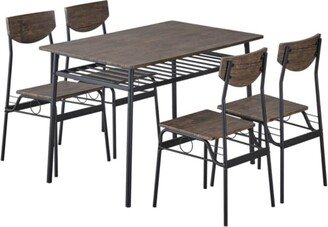 Green Scenic Rectangular P2 Board Iron Dining Table and Chair Set for 4