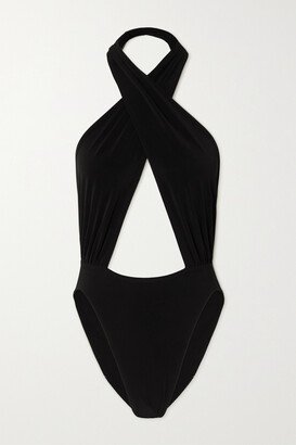 Cutout Halterneck Swimsuit - Black