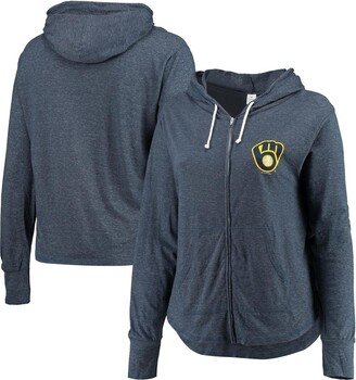 Women's Soft As A Grape Navy Milwaukee Brewers Plus Size Full-Zip Hoodie