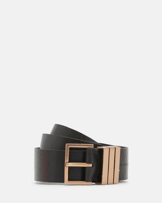 Bronty Leather Keeper Belt - Black/warm Brass