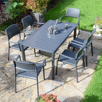 Dunelm Cube Dining Table with 6 Bora Chair Set Anthracite Black