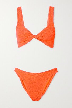 Net Sustain Juno Twist-front Seersucker Bikini - Orange