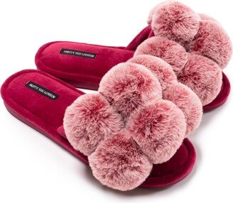 Pretty You Dolly Fun Pom Slider Slippers In Red