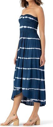 Rachie Midi Dress (Pacific Blue Stripe Tie-Dye) Women's Dress