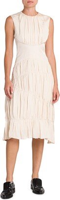 Pleated Tiered Midi-Dress