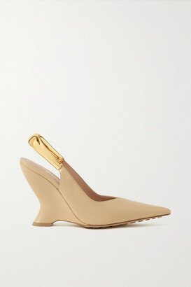 Embellished Leather Slingback Pumps - Beige