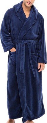 Alexander Del Rossa ADR Men's Classic Winter Robe, Full Length Hooded Bathrobe, Plush Fleece Navy Blue XL