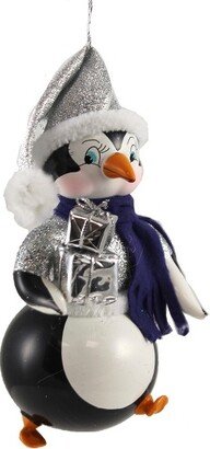 Italian Ornaments Penguin In Santa Hat & Vest - 1 Glass Ornament 6.00 Inches - Ornament Italian Christmas Bird - A2162 Silver - Glass