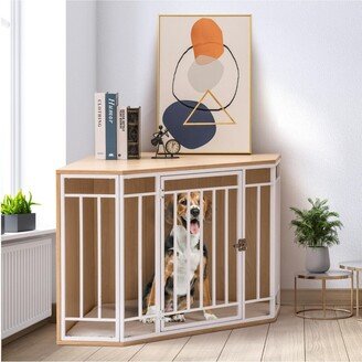 Robotime Mewoofun Wooden and Metal Dog House - Small/Medium Dog Crate Furniture - Pet Shelter