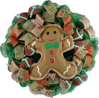 Gingerbread Boy Wreath, Mesh Christmas Outdoor Front Door Red Jute Green