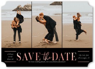 Save The Date Cards: Sleek Sentiments Save The Date, Black, 5X7, Pearl Shimmer Cardstock, Ticket