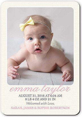 Birth Announcements: Simple Arrival Girl Birth Announcement, Beige, Matte