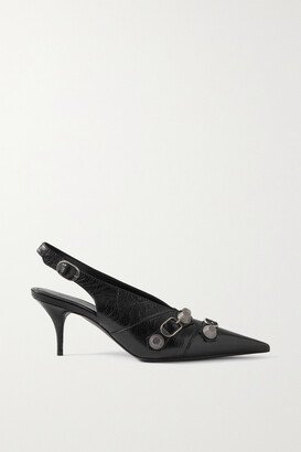 Cagole Embellished Crinkled-leather Slingback Pumps - Black