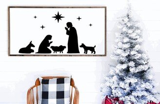 Nativity Scene Silhouette, Wood Framed Farmhouse Christmas Sign, Modern Holiday Decor